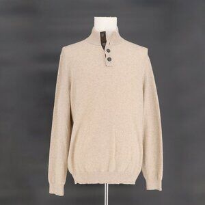 ETHAN PIERCE 100% 2-Ply Cashmere Button Mock Neck Sweater Tan Brown Size XL